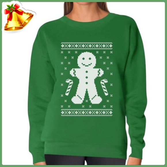 NWT Cute Green Gingerbread Pullover Sweatshirt - Picture 3 of 5